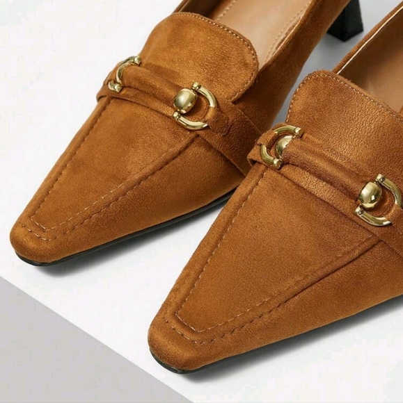 FRENCH RETRO BRITISH STYLE VELVET SQUARE TOE HIGH HEEL SHOES WITH METAL BUCKLE - Picture 5 of 6